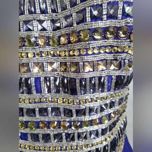 Sherri Hill Purple Rhinestone Strapless Chiffon Mini Gown Dress Size 12 - Picture 3 of 16